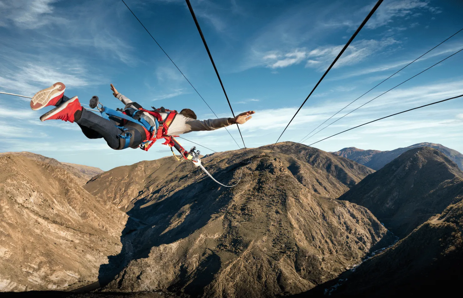 Canyon swing adventure in the mountains near Queenstown